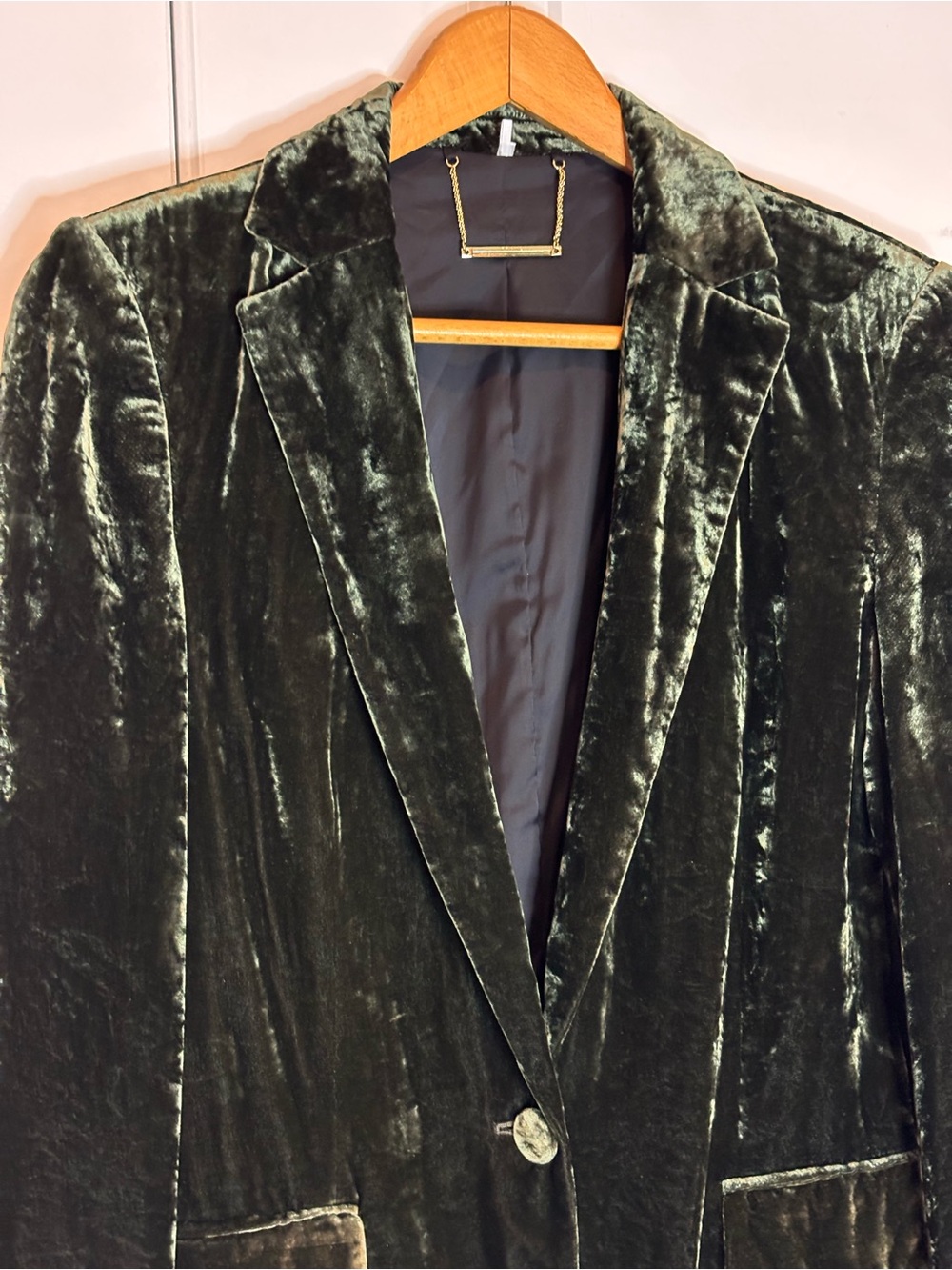 Frame Deep Moss Green Crushed Velvet Single Button Blazer 8 - Picture 3 of 12